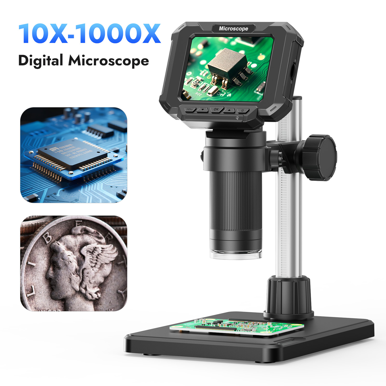 Electronics Repair Microscope - デジタル顕微鏡 2.8インチ 1000倍拡大 コインマイクロスコープ 1080P HD