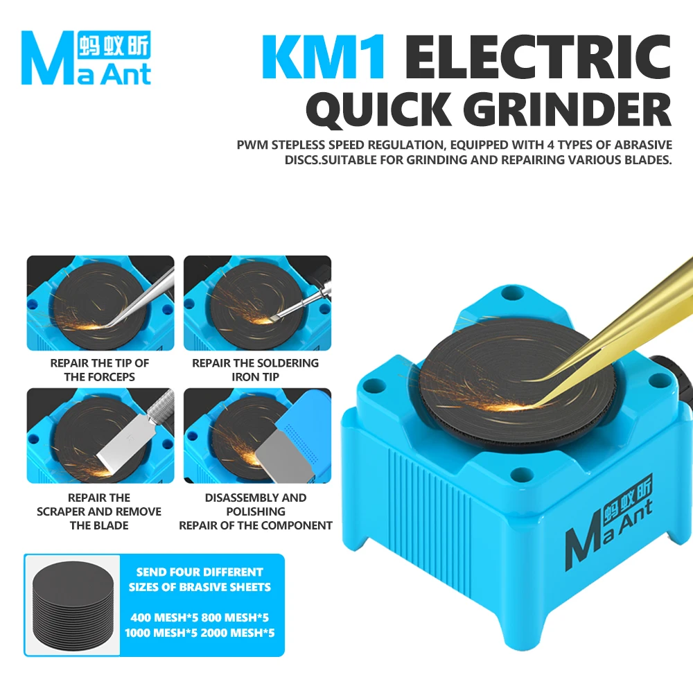 Electronics Repairs - MaAnt KM1 電気グラインダー。7000～15000回転/分。電子機器の修理、研磨、ピンセット、ナイフ、はんだごて先端、スクレーパー、金属工具などに使用。