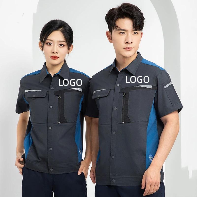 Electronics Repair Logo - 半袖作業服セット男性プリントロゴ弾性通気性電子工場ワークショップ自動車修理機械服