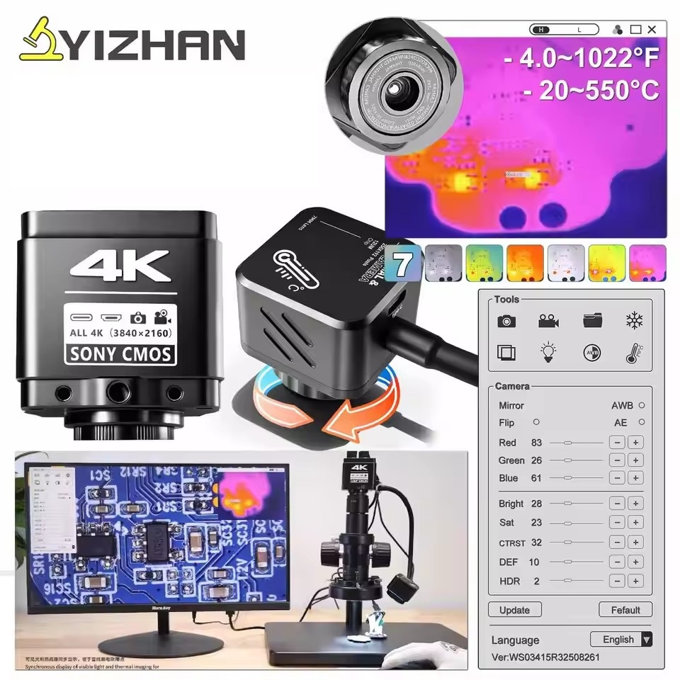 Electronics Repairs - YIZHAN サーマルイメージャー 256*192 ピクセル 4k 電子はんだ付け顕微鏡カメラ